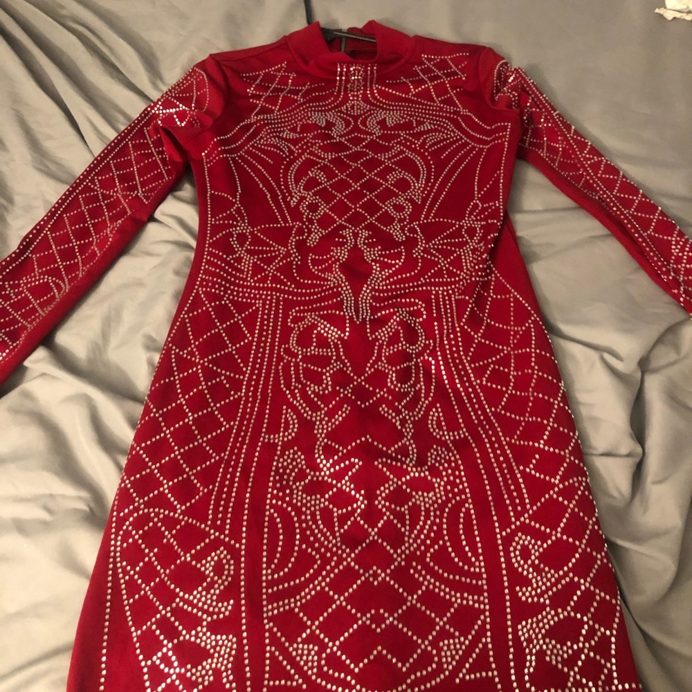 Red stoned mini dress